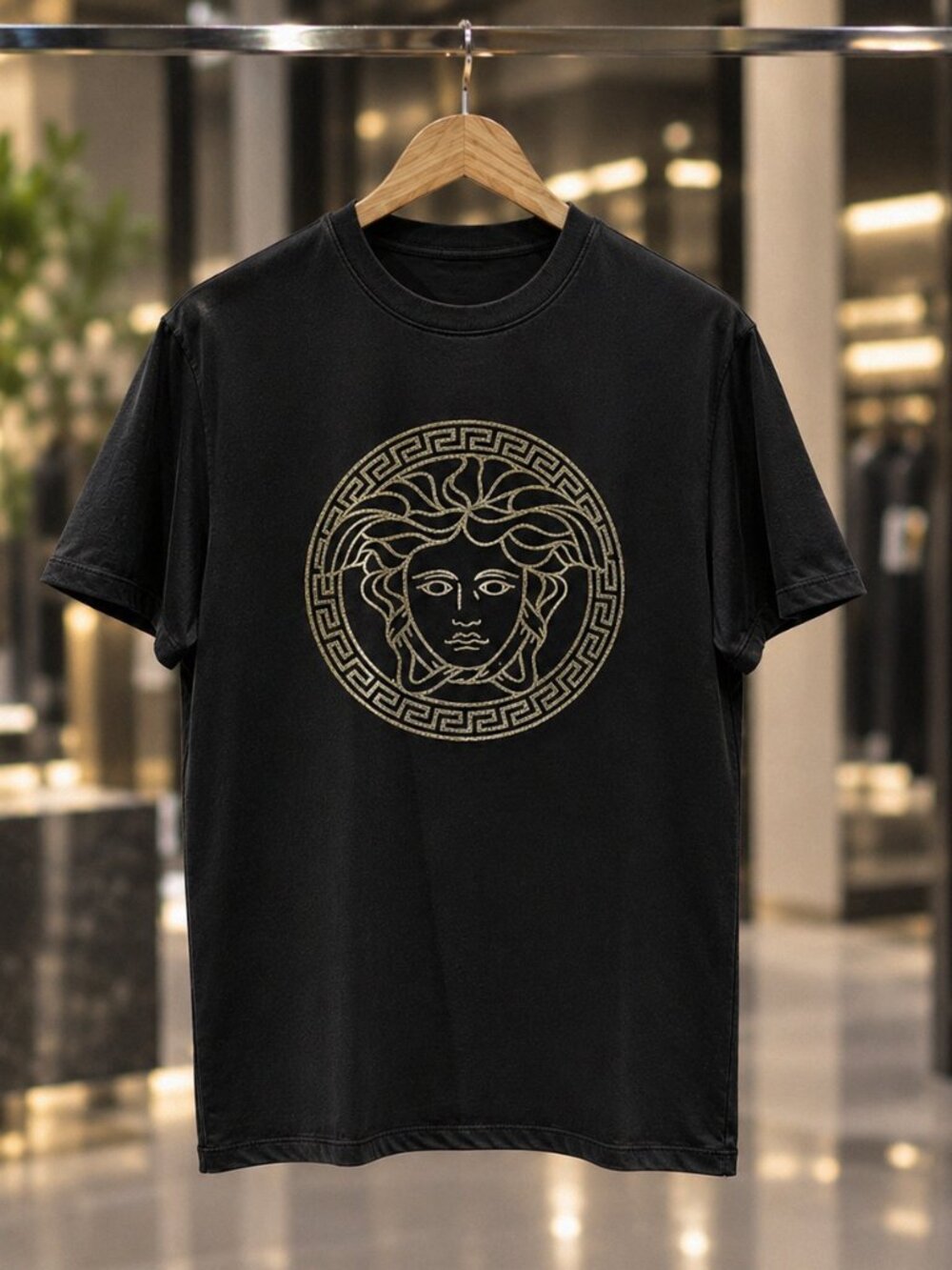 Versace Black T-Shirt Gold Medusa Head Logo Graphic Tee